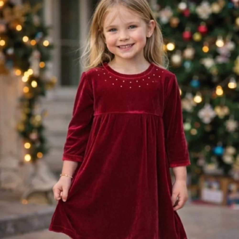Girls Size 5 Red Suede Christmas Winter Dress Holiday Festive Fashion Maroon